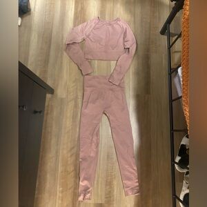 Pink Long Sleeve Crop Top and Leggings Set